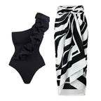 Oblique Shoulder Black One Piece Swimsuit Women Vacation Suit Skirt Swimsuit Bella Mia