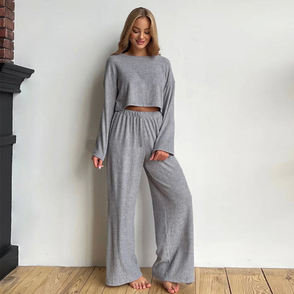 Gray Long Sleeve Trousers Pajamas Set Winter Wheat Jacquard Home Wear for Women Bella Mia