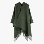 Solid Color Cashmere like Tassel Large Split Shawl Warm Monochrome Cape Plain Shawl Bella Mia