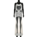 Summer Women Mesh Lace Lace Spaghetti Strap Dress See through Sexy Nightdress Vacation Maxi Dress Bella Mia