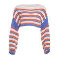 Fall Women Clothing Casual Personality Blue Stitching Long Sleeves Cropped Pullover Sweater Bella Mia