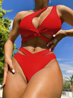 Bikini One Shoulder Swimsuit Sexy Swimming Suit Women Criss Cross Swimwear Solid Color Bikini Bella Mia