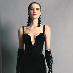 Sexy V neck Strap Zipper Furcal Lower Hem Dress Nightclub Black French Dress Bella Mia