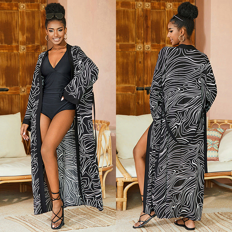 Printed Beach Cover up Sunscreen Women Swimsuit Beach Cover Up Holiday Long Cardigan Bella Mia