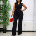 Summer Solid Color Sleeveless Collar Lace up Wide Leg Pants Jumpsuit Bella Mia