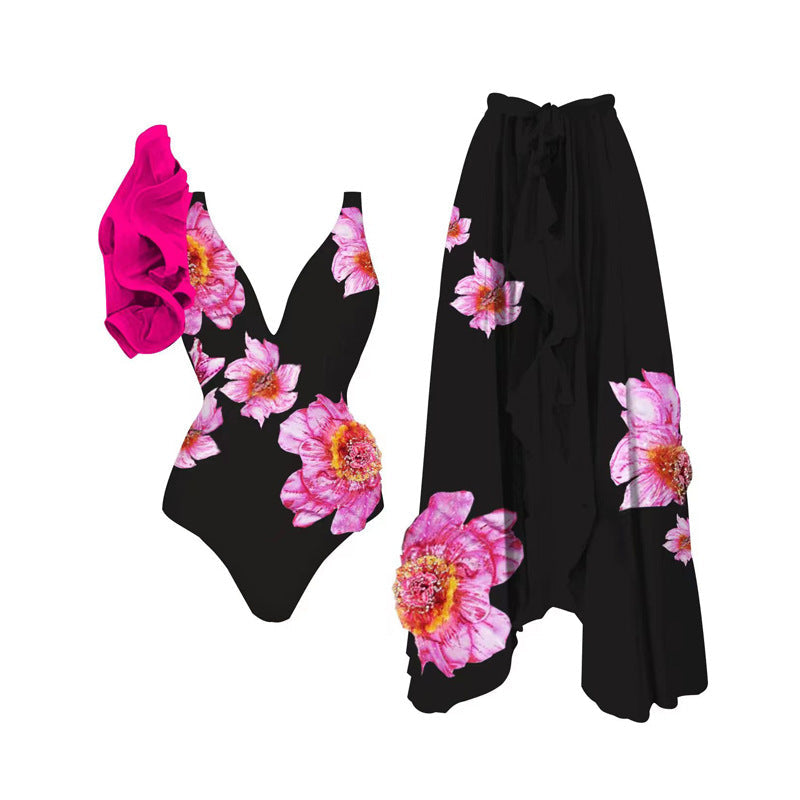 Printing One Piece Women Swimwear Suit European, French Retro Cover Belly Slimming Swimsuit Bella Mia