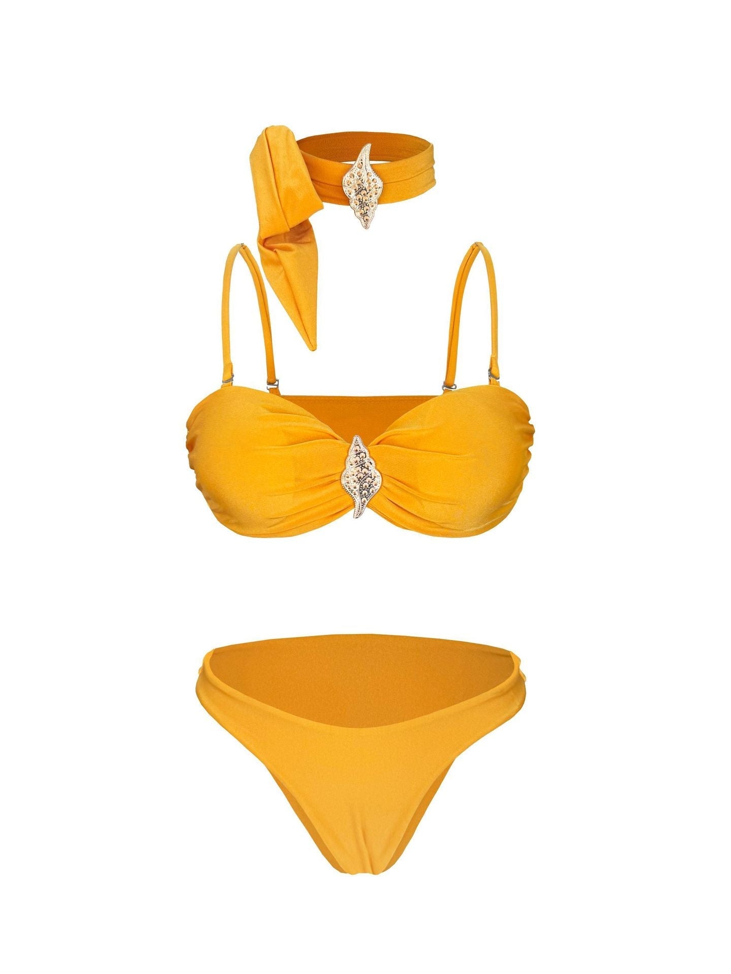 Solid Color Tube Top Sexy Halter Bikini Split Swimsuit Skirt Three Piece Set Bella Mia