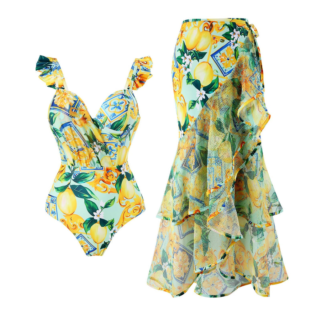 Siamese Conservative Flying Edge Covering Belly Thin Sexy Skirt Swimsuit Women Wrap Skirt Set Bella Mia