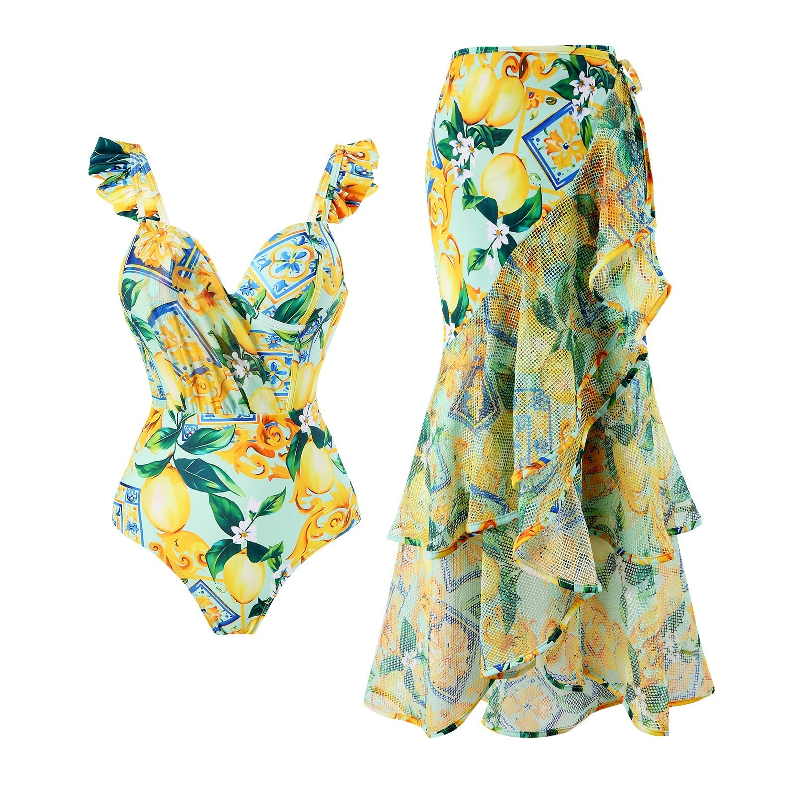 Siamese Conservative Flying Edge Covering Belly Thin Sexy Skirt Swimsuit Women Wrap Skirt Set Bella Mia