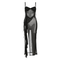 Spring Summer Women Clothing Sexy Girls Mesh See through Split Irregular Asymmetric Spaghetti Strap Dress Bella Mia