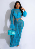 Women Clothing Handmade Tassel Knit Casual Hollow Out Cutout Out Sequin Beach Dress Long Skirt Bella Mia