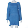 Woolen Sexy Tether Backless Dress Winter Horn Long Sleeve Solid Color Short Dress Bella Mia