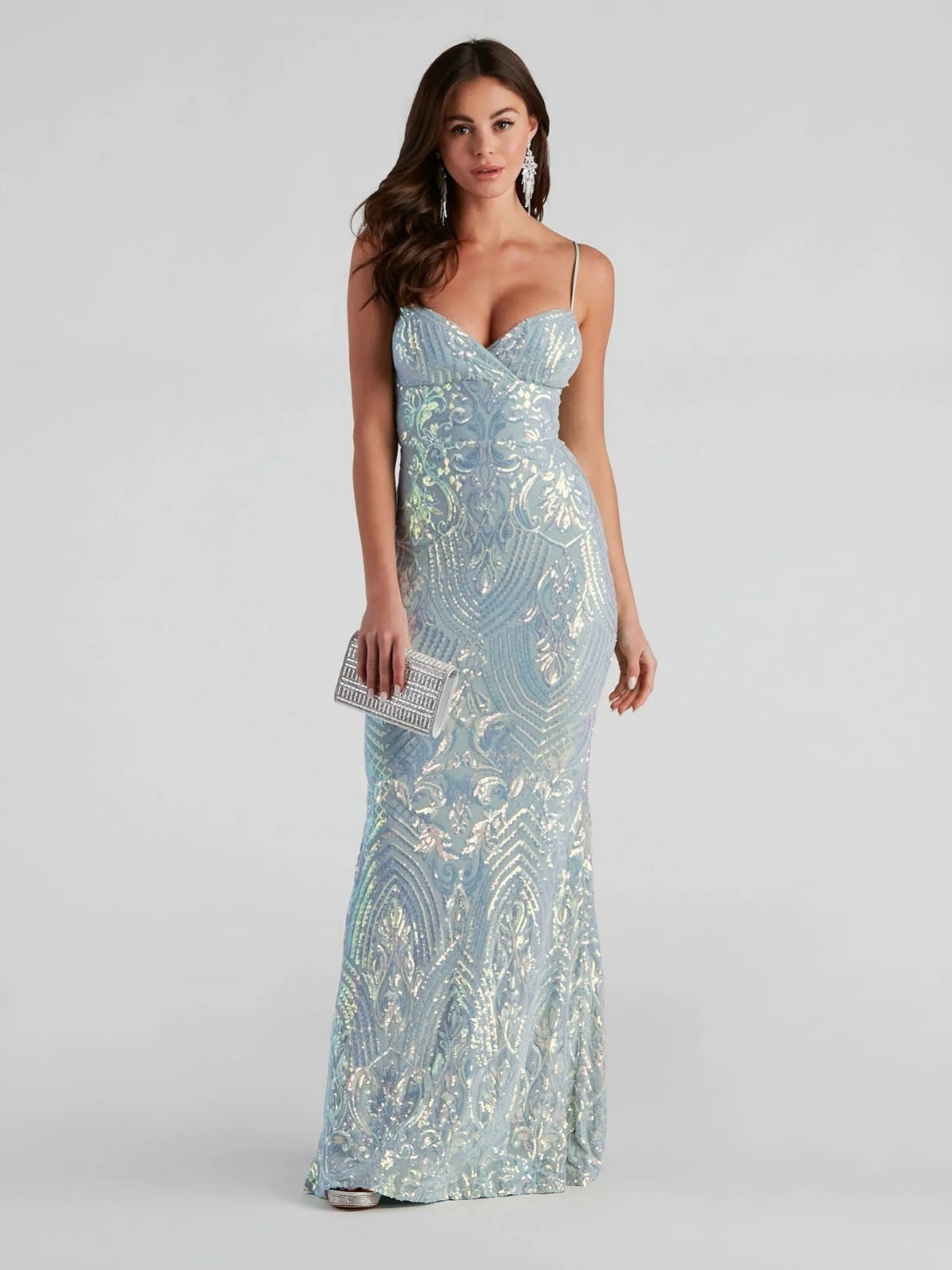 Sexy V neck Sequ Floor Length Evening Dress Elegant Graceful Cocktail Party Formal Dress Women Clothing Bella Mia