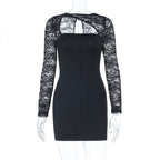 Lace Stitching Long Sleeve Slim Fit Sheath Dress Women Arrival Sexy Dress Bella Mia