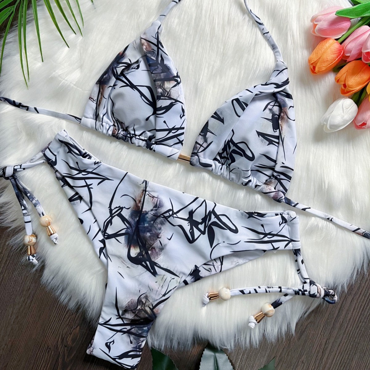 Sexy Bikini Floral Split Bikini Beach Vacation Backless Swimsuit Bikini Gather Swimwear Bella Mia