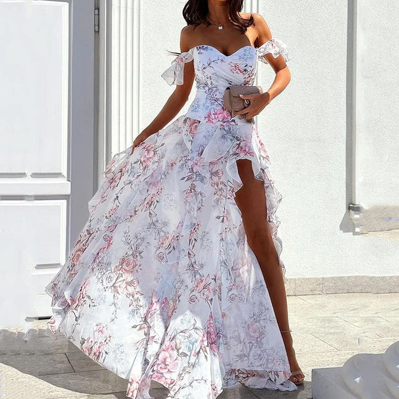 Summer Sexy off Shoulder Sleeveless Split Waist Controlled Dress Bella Mia