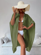 Bamboo Cotton Shirt Loose Beach Cardigan Vacation Sun Protection Clothing Beach Cover Up Swimsuit Outwear Cardigan Bella Mia