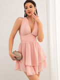 Women Clothing Sexy Backless Chiffon Dress Pink Short Dress Bella Mia