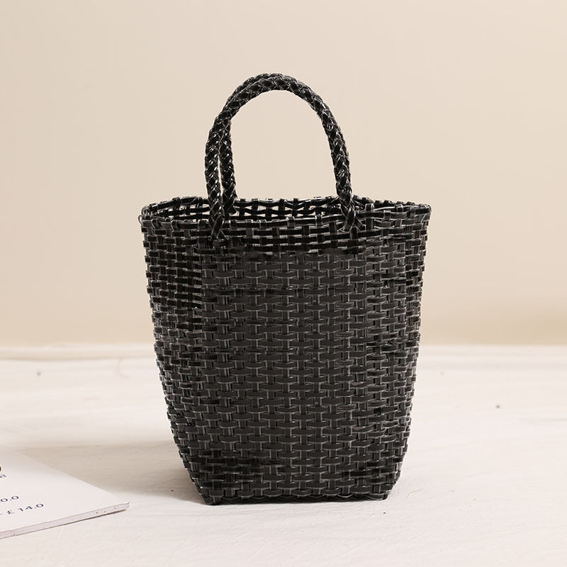 Gold Silver Color Portable Vegetable Basket Bag Solid Color Large Capacity Hand Carrying Woven Bag Seaside Vacation Beach Bag Bella Mia