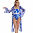 One Piece Sunscreen Swimwear Digital Printed Mesh Blouse Tube Top Swimsuit Women