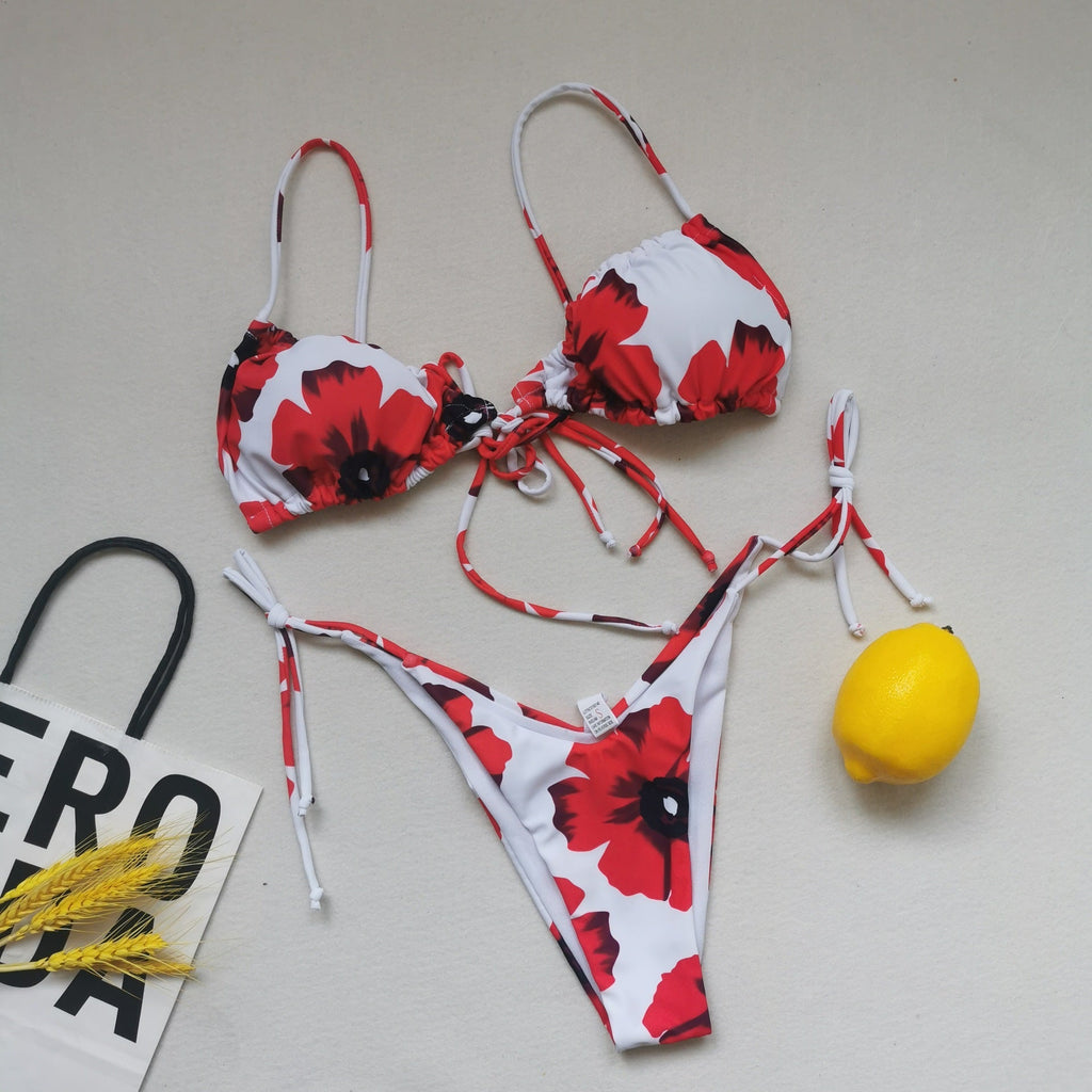 Sling Bandage Swimsuit Women Pleated Push up Drawstring Sexy Solid Color Bikini Swimsuit Bella Mia