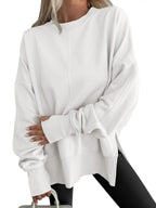Code Casual round Neck Pullover Solid Color Loose Sports Long Sleeve Sweatshirt Tops Bella Mia