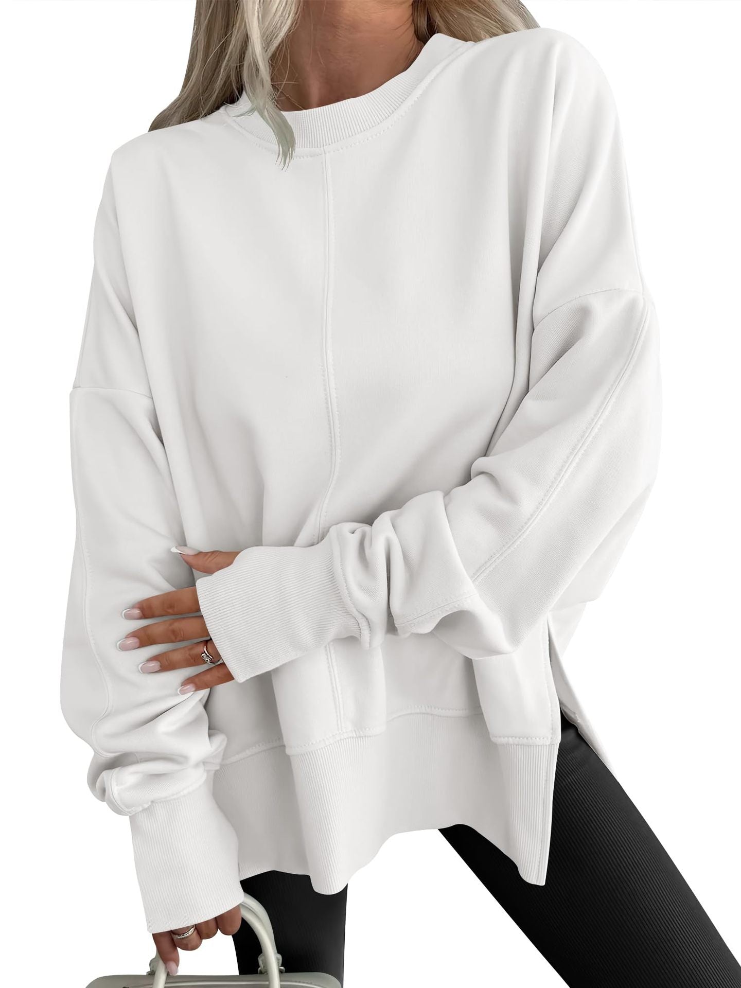 Code Casual round Neck Pullover Solid Color Loose Sports Long Sleeve Sweatshirt Tops Bella Mia