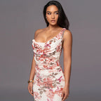 Fashionable Printed Waist One Shoulder Suspender Summer Slim Fit Sheath Dress Bella Mia