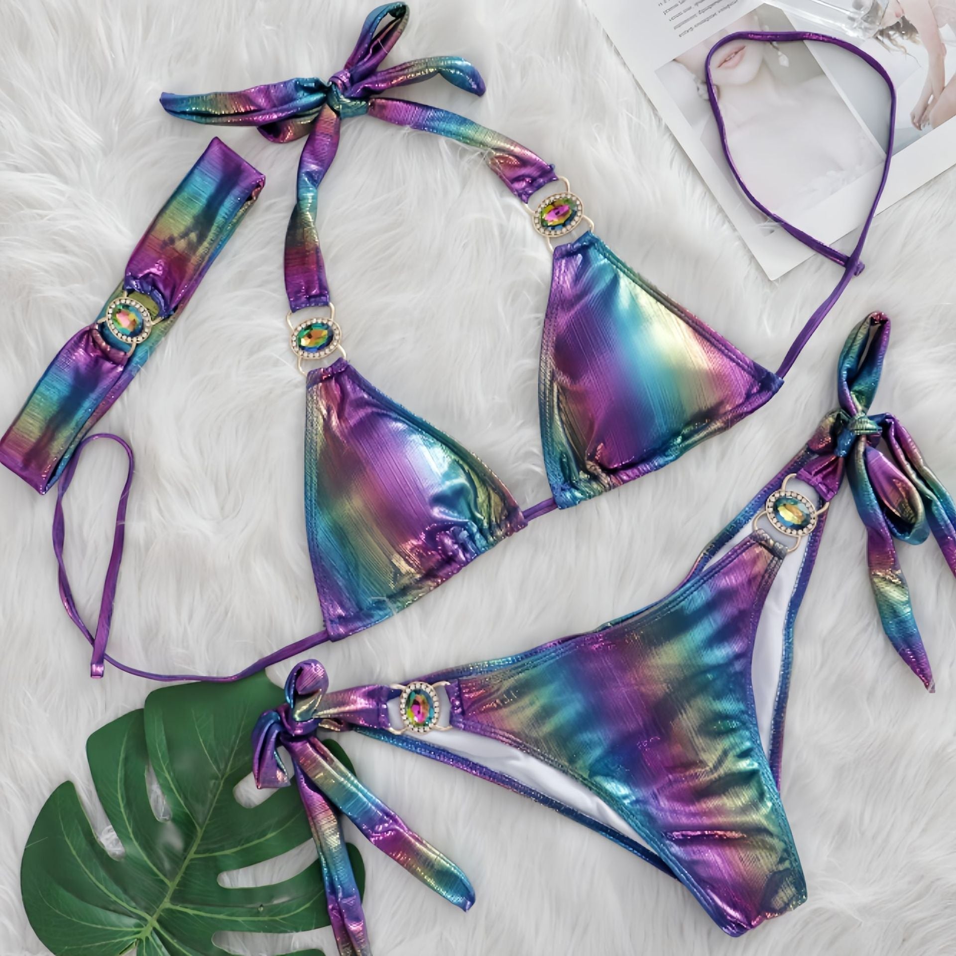 Sexy Bikini Crystal Diamond Three Piece Split Swimsuit Beach Shiny Women Swimsuit Bella Mia