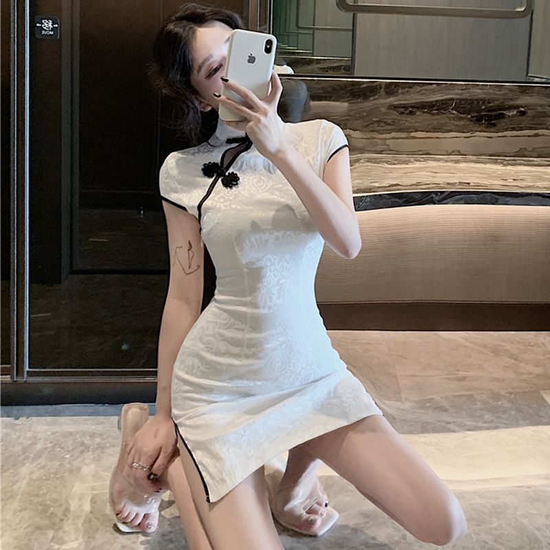 Summer Sexy High Waist Slimming Tight Improved Frog Buckle Dress Split Retro Cheongsam Bella Mia