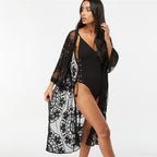 Lace Embroidered Beach Cover Up Sexy Cardigan Vacation Sun Protection Shirt Bikini Swimsuit Blouse