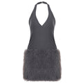 Sexy Halter V neck Furry Dress Tight Sexy Waist Plush Hip Dress Bella Mia
