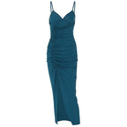 Women Clothing Summer Solid Color Sling Slim Fit Fold Split Dress Bella Mia