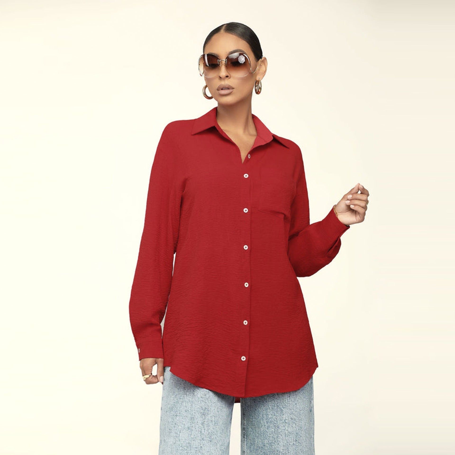 Fall Women Long Sleeve Solid Color Top Loose Casual Shirt Women Bella Mia