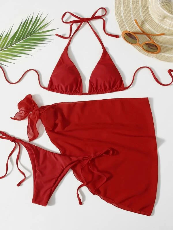 Solid Color Triangle Cup Bandage Sexy Bikini Three Piece Swimsuit Bella Mia