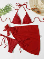 Solid Color Triangle Cup Bandage Sexy Bikini Three Piece Swimsuit Bella Mia