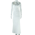 Women Clothing Solid Color Halter Dress Sexy Backless Ribbon Split Maxi Dress Bella Mia
