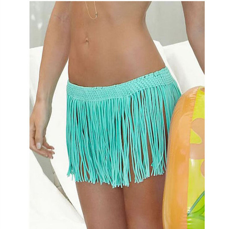 Elastic Cloth Stripe Tassel Hand Hook Woven Beach Skirt Sexy Ethnic Holiday Skirt Small Skirt Women Bella Mia