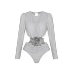 Golden Bright Surface One Piece Swimsuit Women Halter Deep V Plunge Strap Simple Sexy Bella Mia