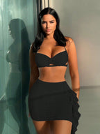 Solid Color Tied Bikini Three Piece Swimsuit Seaside Beach Skirt Swimsuit Women Bella Mia