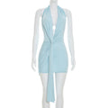 Women Clothing Summer Solid Color Casual Halter Deep V Plunge Bare Back Twisted Ribbon Dress
