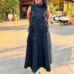 Dress Autumn Winter Heavy Industry Stitching Floral Sleeveless Slim Slimming Textured Dress Women Bella Mia