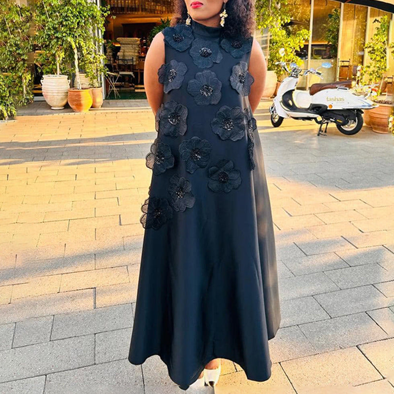 Dress Autumn Winter Heavy Industry Stitching Floral Sleeveless Slim Slimming Textured Dress Women Bella Mia