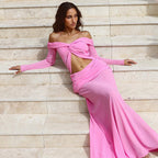 Summer Arrival Twisted Chiffon off Shoulder Maxi Dress Sexy Cropped Pleated Dress Bella Mia