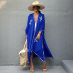 Rayon Embroidered Loose Long Cardigan Beach Sun Protection Coat Beach Cover Up Swimsuit Outwear Women Bella Mia