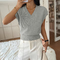 Women Clothing Autumn Winter Casual Vacation Deep V Plunge Neck Solid Color Sweater with Short Sleeves Bella Mia