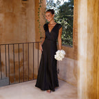 Women Dress Solid Color V neck Sexy Long Fishtail Dress Bella Mia