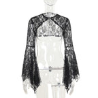 Autumn Elegant Lace Batwing Sleeve Irregular Asymmetric Overhaul Waistcoat Top Women Bella Mia