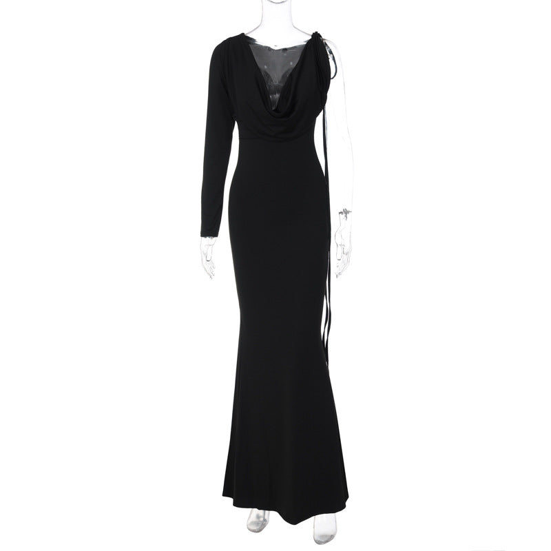 Women Clothing Autumn Winter Sexy Solid Color One Shoulder Slim Dress Bella Mia
