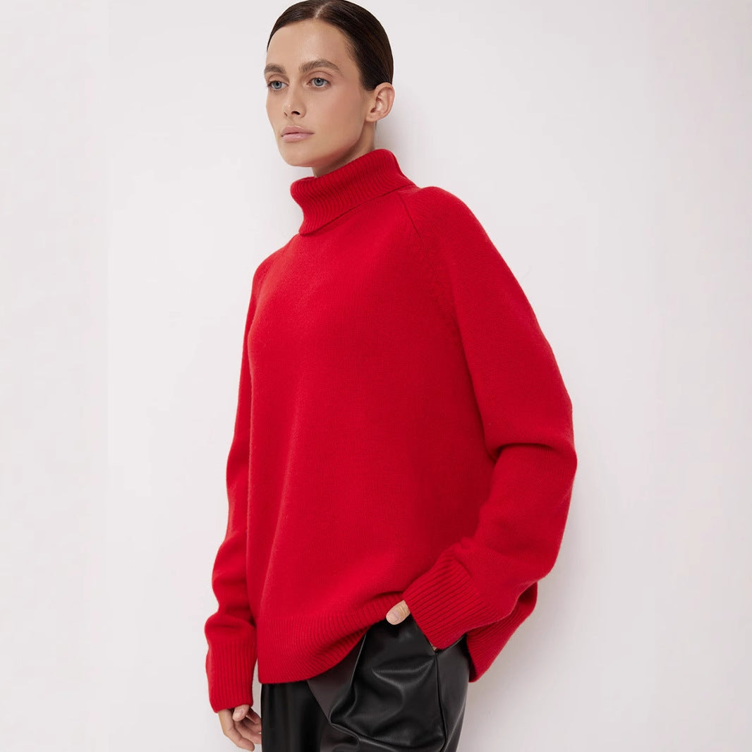 Wool Turtleneck Sweater Autumn Winter Loose Pullover Sweater Thermal Knitting Sweater for Women Bella Mia